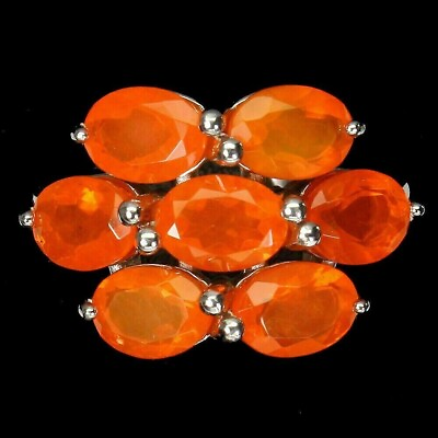 #ad Ring Orange Fire Opal Genuine Natural Mined Gems Solid Sterling Silver N US 6.75 GBP 79.99