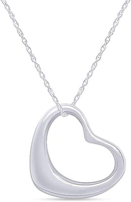#ad Open Heart Pendant Necklace With 18quot; Chain in 925 Sterling Silver $55.19