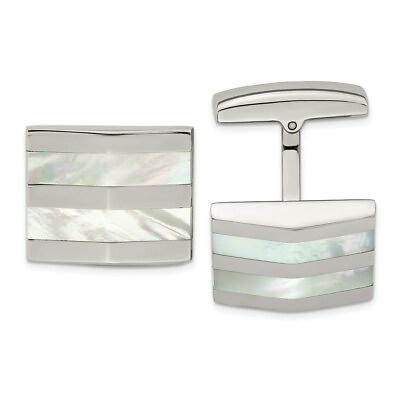 #ad Stainless Steel Polished Mother Of Pearl Square Cufflinks $46.01