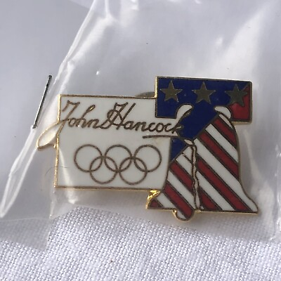 #ad vintage patriotic enamel lapel pen John Hancock American flag bell $26.24