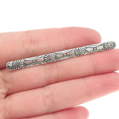 #ad JEWELART 925 Sterling Silver Vintage Art Deco Style Floral Bar Pin Brooch $58.99