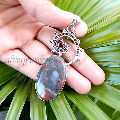 #ad Natural Bloodstone 925 Sterling Silver Women Handmade Pendant Necklace P#174 $11.79