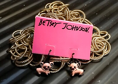 #ad SALE Betsey Johnson double goldtone chain classic bonus pink puppy earrings $20.00