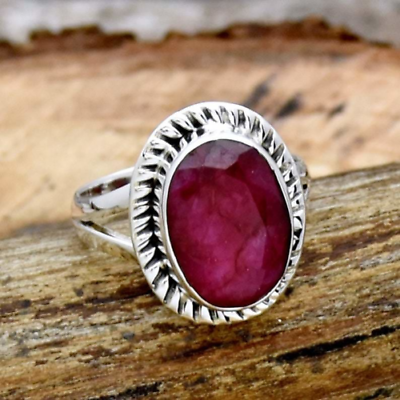 #ad Indian Ruby Stone Ring Solid 925 Silver Statement Partywear Ring All Size MK1326 $12.16