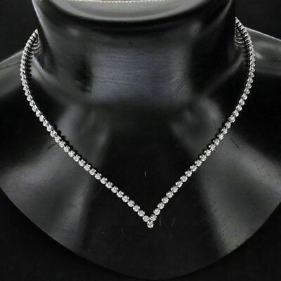 #ad 28Ct Round Cut Simulated Diamond White Gold Plated V Shaped Necklace 925 Silver $395.99