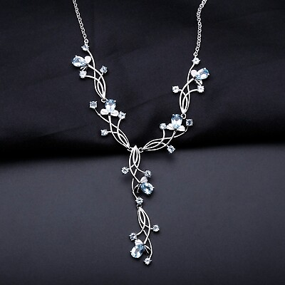 #ad Natural Blue Topaz 925 Sterling Silver Handmade Vintage Bridal Wedding Necklace $102.12