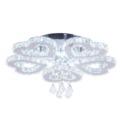 #ad Modern LED Ceiling Light Crystal Chandelier Heart Rings Pendant Lamp for Bedroom $83.19