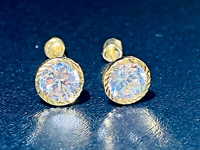 #ad Solid 14k Yellow Gold stud earring basket 1.5 ct round Ball brilliant Studs 6mm $59.99