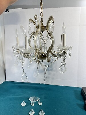 #ad Beautiful Chandelier Antique Crystal Maria Theresa 5 Lights Old Lustered Read De $160.65