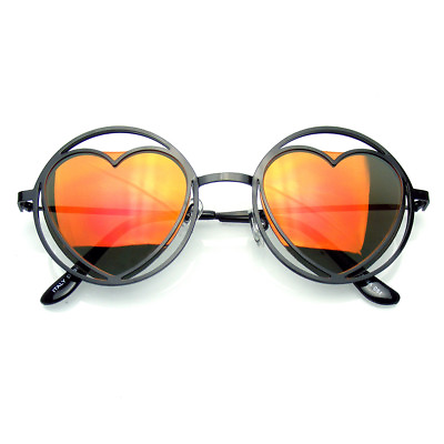 #ad Womens Round Metal Heart Shape Hippie Circle Sunglasses $9.97
