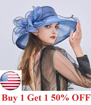 #ad Kentucky Derby Wide Brim Mesh Foldable Hat Women Floral Church Party Formal Cap $13.95
