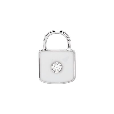 #ad 14k White Gold .035 Ct Diamond amp; White Enamel Lock Charm Pendant Gift For Mom $360.00