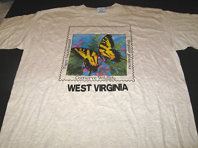 #ad Vintage 1990#x27;s West Virginia Butterfly Tiger Swallowtail Wildlife T Shirt New LG $16.19