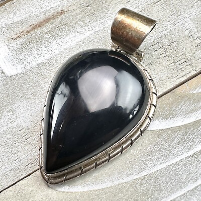 #ad Vtg Sterling Silver Black Onyx Stamped 925 Southwestern Necklace Pendant 14.4g $38.00