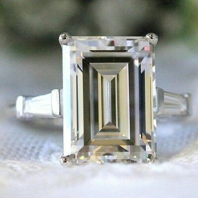 #ad Classic Stunning 12.5ct Emerald amp; Baguette Studded In 935 Silver Engagement Ring $148.72