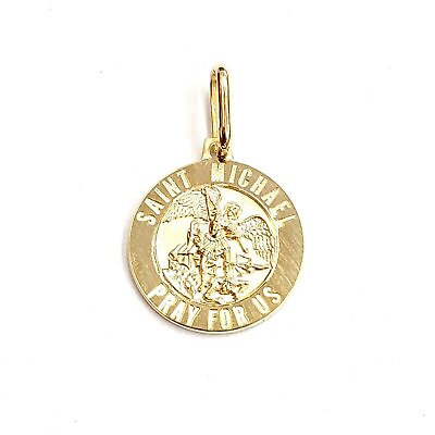 #ad 14k solid yellow gold round saint Michael pendant fine religious gift 0.60quot; 2g $169.00