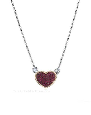 #ad 14kt Gold Finish Sterling Silver Red Ruby Pave Heart Pendant amp; 18 Chain Necklace $103.49