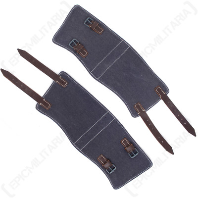 #ad Luftwaffe Blue amp; Brown Leather Gaiters Repro WW2 German Military Leg Guards $38.95