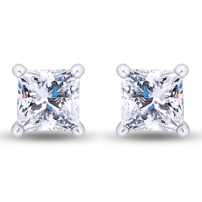 #ad 3 1 9 Ct Princess Cut Simulated Diamond Solitaire Stud Earrings 14K White Gold $308.19
