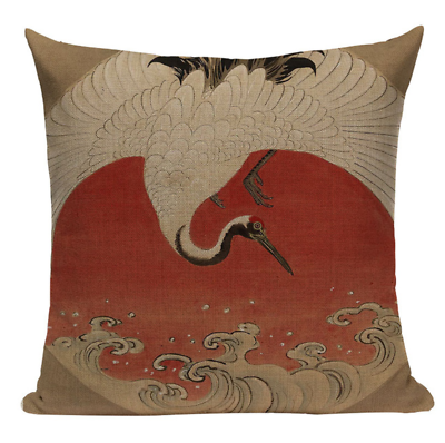 #ad Crane JP4 Cushion Pillow Cover Japanese Painting Vintage Japan Animal White Bird $16.77