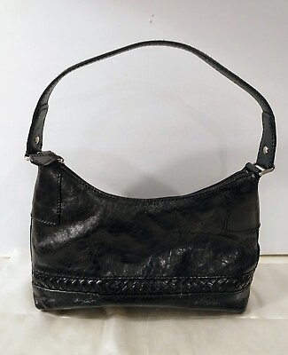 #ad Purse Black Leather Shoulder Bag Zipper 5 Inside Pockets Excellent Condition $35.00