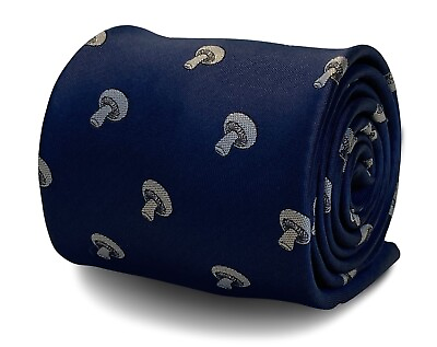 #ad Frederick Thomas Designer navy mens tie with mushroom quirky design gift GBP 15.99