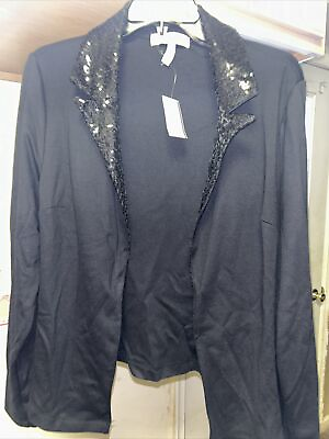 #ad Black womans Blazer size large With Sequin Collar $22.00