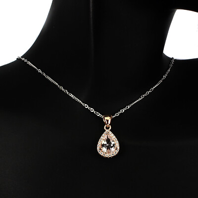 #ad Unheated Pear Morganite 9x6mm Simulated Cz 925 Sterling Silver Necklace 18in $64.50