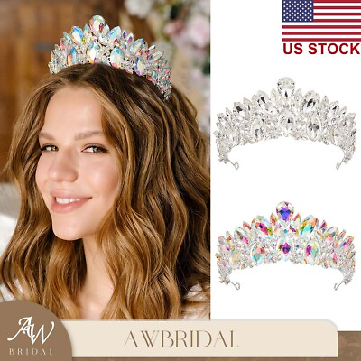#ad AW BRIDAL Royal Queen Crown Crystal Rhinestone Wedding Bridal Tiara PrincessProm $9.99