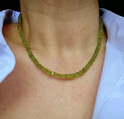 #ad AAA Peridot Faceted Square Beaded Necklace Natural Peridot Handmade Necklace GBP 71.00