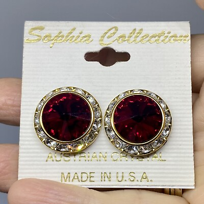 #ad VTG Sophia Collection Austrian Red Crystal Clip On Earrings Made In USA Cocktail $10.00