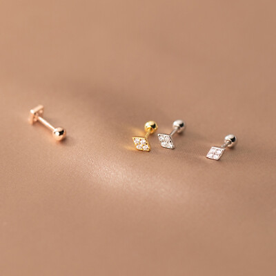 #ad Tiny 925 Sterling Silver Crystal Stud Earrings Screw Backs $8.36