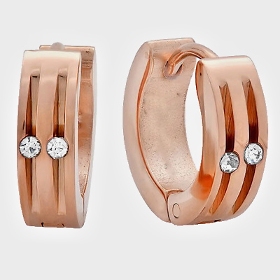 #ad hoop earrings rose gold stainless steel CZ huggies clear round quality fine New $14.41