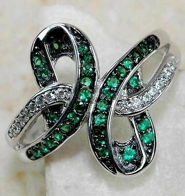 #ad 1CT Emerald amp; White Topaz 925 Solid Sterling Silver Ring Jewelry Sz 7 NB2 2 $32.99
