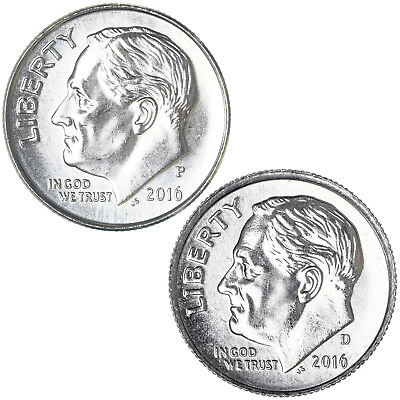 #ad 2016 P D Roosevelt Dime BU 2 Coin Year Set $2.39