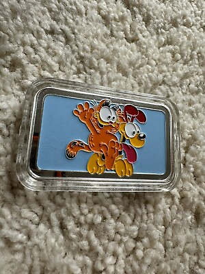 #ad Garfield amp; Odie 1 troy oz .999 Fine Silver Full Color Enameled Bullion Art Bar $74.95