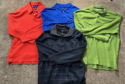 #ad Men’s Longe Sleeve Polo Shirt Lot Large $19.99