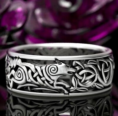 #ad Celtic Wolf Band 925 Plated FASHION* Rings 🐺 $19.99