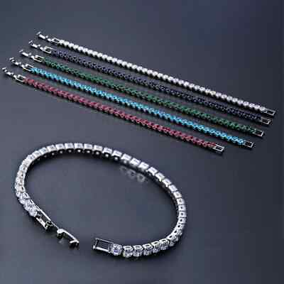 #ad 925 Sterling Silver Multicolor Peridot Round Tennis Gemstone Bracelet Jewelry $9.97