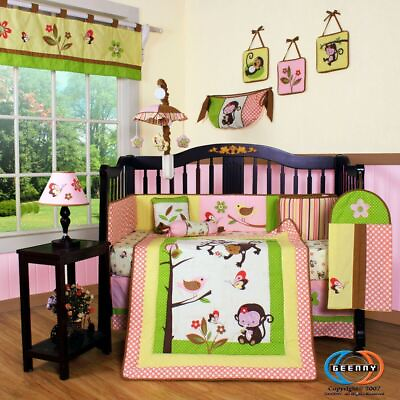 #ad 12PCS Bumperless Monkey Baby Nursery Crib Bedding Sets $50.00