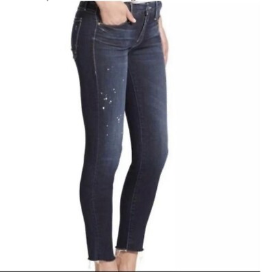 #ad Mother looker ankle fray skinny jeans Dark wash Paint splatter  Size 24 Designer $32.00