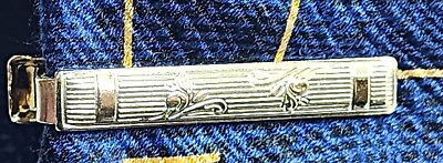 #ad Vintage Tie Bar Tie Clasp Bright Gold Tone Golden with grooves and flourishes $9.99