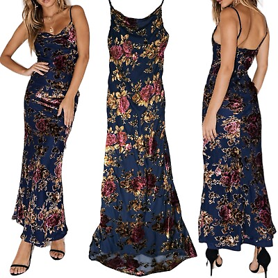 #ad Polly Midnight Moon Floral Burnout Velvet Maxi Dress Size 4 Romantic Sexy Retro $38.23