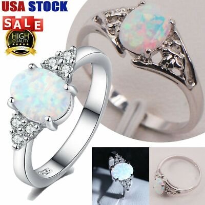 #ad 925 White Fire Opal Sterling Silver Gold Gemstone Jewelry Ring Size 6 10 w Box $5.51