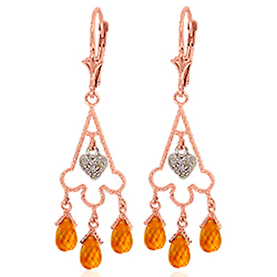 #ad 4.23 Carat 14K Solid Rose Gold Chandelier Diamond Earrings Citrine $2344.97