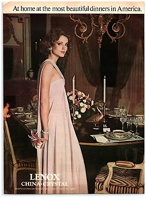 #ad 1976 Lenox China Crystal Print Ad Gorgeous Woman At Home Most Beautiful Dinners $9.20