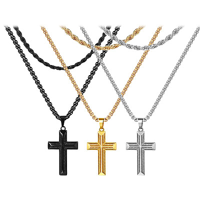 #ad Mens Stainless Steel Cross Pendant Necklace Layered Rope Chain Box Chain 20quot; 22quot; $11.15