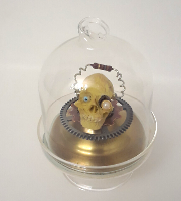 #ad Steampunk Skull Under Glass Dome Great For Halloween Display #1 $35.00