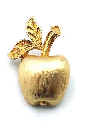 #ad Vintage AVON 1974 Apple Figural Brooch Pin Brushed Goldtone $11.37