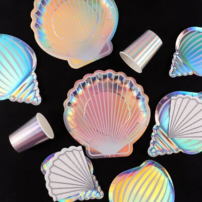 #ad Colorful Shell Disposable Tableware Mermaid Summer Beach Birthday Decor 1PC $14.05